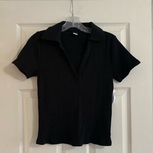NWT black collared knit top